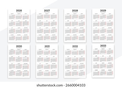 Modelo de projeto de conjunto de 2026 anos do calendário 2027 a 2033 anos
