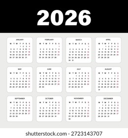 Calendario 2026 año de Ilustración vectorial