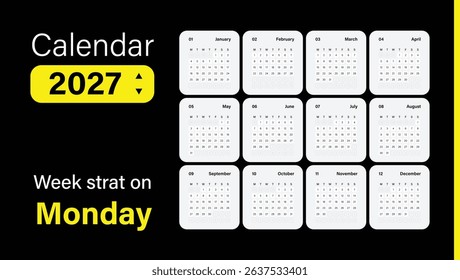 Calendar 2027 application style and the week starts on Monday