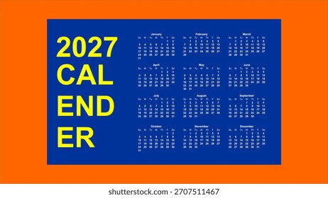 Calendario 2027 Obra de arte - Typo Vector Obra de arte