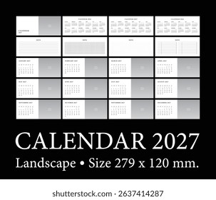 Calendar 2027 template planner vector diary in a minimalist style, Landscape