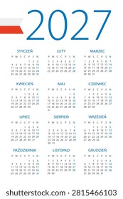 Calendar 2027 year - vector illustration. Polish version