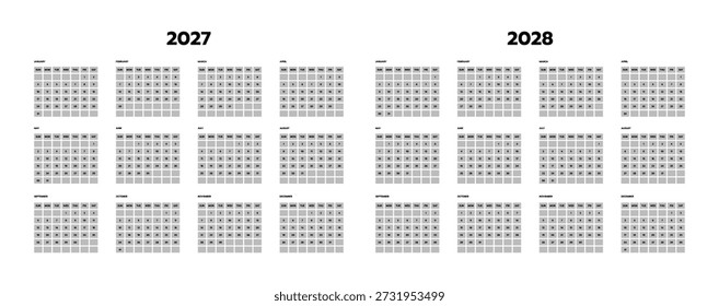 Kalender 2027-2028 Vorlage moderne Vektordesign. Die Woche beginnt am Sonntag.