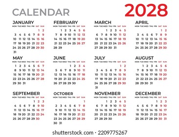 Calendar 2028 template, Planner 2028 year, Wall calendar template, Week Starts Monday, Set of 12 calendar, advertisement, printing, organization