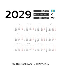 Calendar 2029 English language with Palau public holidays. Week starts from Monday. Graphic design vector illustration.