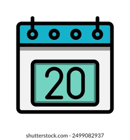 Calendar 20st date color linear icon. time, event, schedule and business symbols icons. Suitable for websites, UI, interfaces and mobile applications.