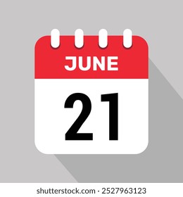 Calendario 21 de junio Icono Ilustración vectorial Fecha Diseño gráfico de fondo.