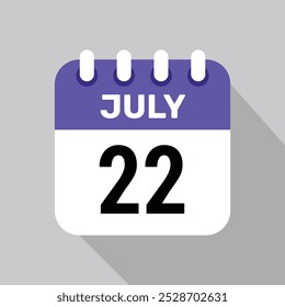 Calendario 22 de julio Icono de fondo de Ilustración vectorial.