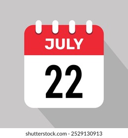 Calendario 22 julio icono Vector fecha mes ilustración de fondo.