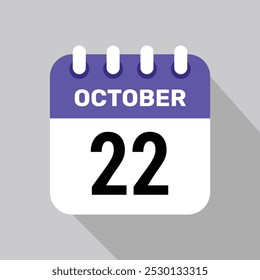 Calendario 22 de octubre Icono Vector Ilustración de la página de fondo de papel de diseño.