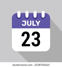 Calendario 23 de julio Icono de fondo de Ilustración vectorial.