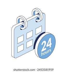 Calendario 24 horas. Vector 3d línea isométrica, color web iconos, nuevo estilo plano. Idea de diseño creativo para infografías.