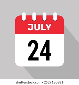 Calendario 24 de julio Icono Vector Fecha Mes Ilustración de fondo.