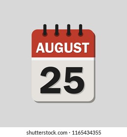 The calendar. 25 August. Vector illustration. Flat design for business financial marketing banking web concept cartoon illustration.