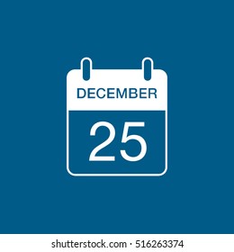 Calendar 25 December Christmas New Year Flat Icon On Blue Background