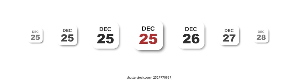 Calendario 25 de diciembre Vector Fecha Ilustración. Calendario con la fecha 25 de diciembre