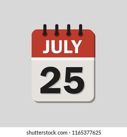 Calendar 25 July Vector Illustration Flat Stock Vector (Royalty Free ...