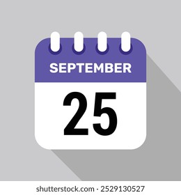 Kalender 25 September Symbol Datum Hintergrund. Vektorplansymbol.