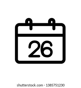 Calendar 26 icon, vector illustration. Flat design style. vector calendar 26 icon illustration isolated on white background, calendar 26 icon Eps10. calendar 26 icons graphic design vector symbols.