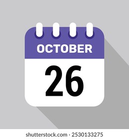 Calendario 26 de octubre Icono Vector Ilustración de la página de fondo de papel de diseño.