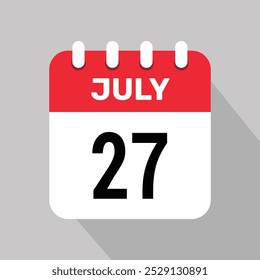 Calendario 27 julio Icono Vector Fecha Mes Ilustración de fondo.