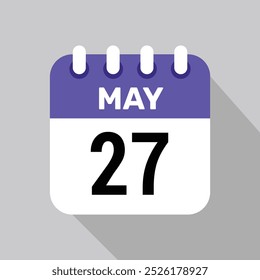 Calendario 27 de mayo Vector de iconos con fondo de fecha. Símbolo de programación de Vector.