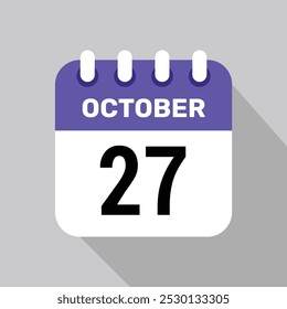 Calendario 27 de octubre Icono Vector Ilustración de la página de fondo de papel de diseño.