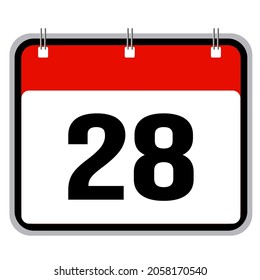 Calendar, 28th, number twenty-eight, realistic vector icon with red border on a white background. 
