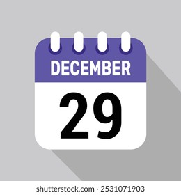 calendar 29 december icon vector date illustration background design.