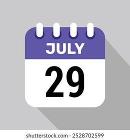 calendar 29 july icon Vector Illustration background.