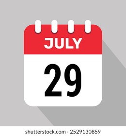 Calendario 29 de julio Icono Vector Fecha Mes Ilustración de fondo.