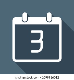 calendar with 3 day, simple icon. White flat icon with long shadow on background