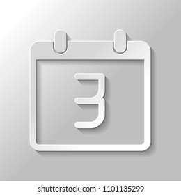 calendar with 3 day, simple icon. Paper style with shadow on gray background
