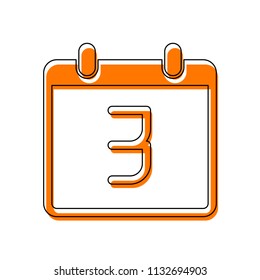 calendar with 3 day, simple icon. Isolated icon consisting of black thin contour and orange moved filling on different layers. White background