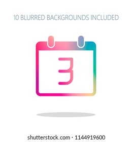 calendar with 3 day, simple icon. Colorful logo concept with simple shadow on white. 10 different blurred backgrounds included