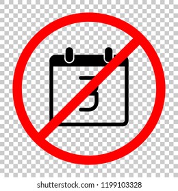 calendar with 3 day, simple icon. Not allowed, black object in red warning sign with transparent background