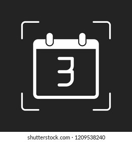 calendar with 3 day, simple icon. White object in camera autofocus on dark background