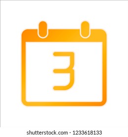 calendar with 3 day, simple icon. Orange sign with low light on white background