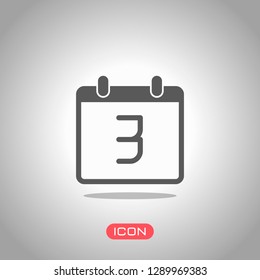 calendar with 3 day, simple icon. Icon under spotlight. Gray background