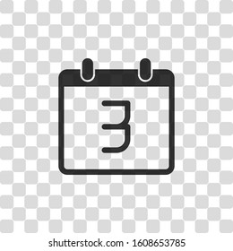 calendar with 3 day, simple icon. Black symbol on transparency grid