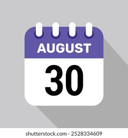 Kalender 30 August Icon-Vektor für die Tage des Monats und die Woche auf hellem Hintergrund