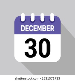 calendar 30 december icon vector date illustration background design.