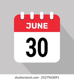 Calendario 30 de junio Icono Ilustración vectorial Fecha Diseño gráfico de fondo.