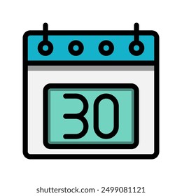 Kalender 30. Datum Farbe linear Symbol. Symbole für Zeit, Ereignisse, Termine und Geschäftszeiten. Geeignet für Websites, UI, Schnittstellen und mobile Anwendungen.