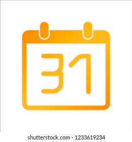 calendar with 31 date, simple icon. Orange sign with low light on white background