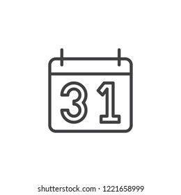 Calendar 31 day outline icon. linear style sign for mobile concept and web design. New year day calendar simple line vector icon. Symbol, logo illustration. Pixel perfect vector graphics