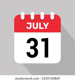 Calendario 31 julio icono Vector fecha mes ilustración de fondo.