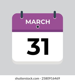 Calendar 31 March icon vector date background Vector schedule symbol. 31 March calendar icon text page monthly web design.