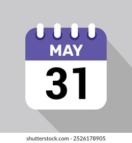 calendar 31 may icon vector with date background. Vector schedule symbol.