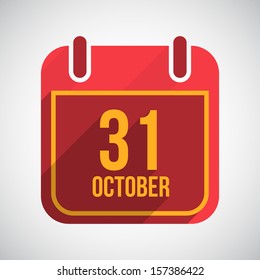 Calendar 31 October. Flat calendar icon with long shadow. Halloween Vector Background.